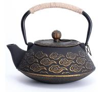 MILVBUSISS Cast Iron Teapot, Japanese Tea Pot with Infuser for Loose Leaf, 800ml Tea Kettle Stovetop Safe Coated with Enameled Interior, Clouds Pattern 27oz Black