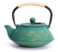 MILVBUSISS Cast Iron Teapot, Japanese Tea Pot with Infuser for Loose Leaf, 800ml Tea Kettle Stovetop Safe Coated with Enameled Interior, Clouds Pattern 27oz Green