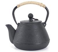 MILVBUSISS Cast Iron Teapot with Warmer, 1000ml Tea Kettle Stovetop Safe with Infuser for Loose Leaf, Japanese Tea Pot Coated with Enameled Interior, 35oz Black (M)