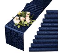 MILVOWOC 12 Pack Navy Blue Satin Table Runner, 12 x 72 Inch Jacquard Damask Table Runner Rectangle Bright Silky Decorative Table Runner for Party Banquet Birthday Dinner Wedding Table Decor