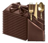 MILVOWOC 12 Pack Square Chocolate Brown Satin Napkins 20 x 20 Inch Soft Silk Dinner Napkins Smooth Decorative Table Napkins, Silky Cloth Napkins for Weddings Dinner Restaurant Party Decoration