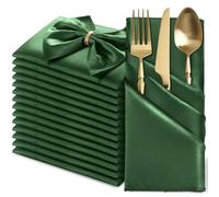 MILVOWOC 12 Pack Square Forest Green Satin Napkins 20 x 20 Inch Soft Silk Dinner Napkins Smooth Decorative Table Napkins, Silky Cloth Napkins for Weddings Dinner Restaurant Party Decoration
