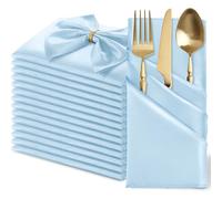 MILVOWOC 12 Pack Square Light Blue Satin Napkins 20 x 20 Inch Soft Silk Dinner Napkins Smooth Decorative Table Napkins, Silky Cloth Napkins for Weddings Dinner Restaurant Party Decoration