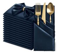 MILVOWOC 12 Pack Square Navy Blue Satin Napkins 20 x 20 Inch Soft Silk Dinner Napkins, for Weddings Dinner Restaurant Party Decoration