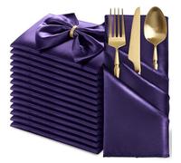 MILVOWOC 12 Pack Square Purple Satin Napkins 20 x 20 Inch Soft Silk Dinner Napkins Smooth Decorative Table Napkins, Reusable Cloth Napkins for Weddings Dinner Restaurant Party Decoration