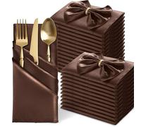 MILVOWOC 24 Pack Square Chocolate Brown Satin Napkins 20 x 20 Inch Soft Silk Dinner Napkins Smooth Decorative Table Napkins, Silky Cloth Napkins for Weddings Dinner Restaurant Party Decoration