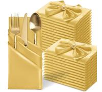 MILVOWOC 24 Pack Square Gold Satin Napkins 20 x 20 Inch Soft Silk Dinner Napkins Smooth Decorative Table Napkins, Reusable Cloth Napkins for Weddings Dinner Restaurant Party Decoration