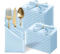 MILVOWOC 24 Pack Square Light Blue Satin Napkins 20 x 20 Inch Soft Silk Dinner Napkins Smooth Decorative Table Napkins, Silky Cloth Napkins for Weddings Dinner Restaurant Party Decoration