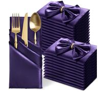 MILVOWOC 24 Pack Square Purple Satin Napkins 20 x 20 Inch Soft Silk Dinner Napkins Smooth Decorative Table Napkins, Reusable Cloth Napkins for Weddings Dinner Restaurant Party Decoration