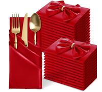 MILVOWOC 24 Pack Square Red Satin Napkins 20 x 20 Inch Soft Silk Dinner Napkins Smooth Decorative Table Napkins, Reusable Cloth Napkins for Weddings Dinner Restaurant Party Decoration