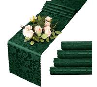 MILVOWOC 4 Pack Emerald Green Satin Damask Table Runner, 12 x 72 Inch, Rectangle, Luxury, Bright, Silky, Decorative, Perfect for Party, Banquet, Birthday, Wedding, Table Decor