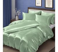 MILVOWOC 6 Pcs Sage Green Satin Duvet Cover Full/Queen Size Set, Silky Bed Duvet Cover Ultra Soft Comforter Cover, 1 Satin Duvet Cover, 1 Body Pillowcase, 4 Pillow Cases (No Comforter)