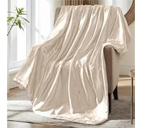 MILVOWOC Beige Satin Throw Blanket - 60 x 80 Inches, Cooling Packable Lightweight Satin Blanket, Soft & Cozy Silky Throw Blanket for Couch Sofa Bed Outdoor Travel