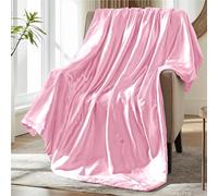 MILVOWOC Blush Pink Satin Throw Blanket - 90 x 90 Inches, Cooling Packable Lightweight Satin Blanket, Soft & Cozy Silky Throw Blanket for Couch Sofa Bed Outdoor Travel