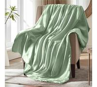 MILVOWOC Sage Green Satin Throw Blanket - 50 x 60 Inches, Cooling Packable Lightweight Satin Blanket, Soft & Cozy Silky Throw Blanket for Couch Sofa Bed Outdoor Travel