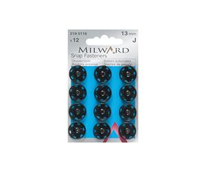 Milward 13 mm 12-Piece Sew-On Brass Snap Fasteners, Black