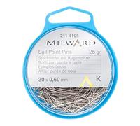 MILWARD 2114105 Straight Sewing Pins, Ball Point, Silver, 30mm, 25g