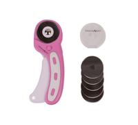 Milward 45mm Rotary Cutter & 5 Spare Blades, Ergonomic Handle with Safety Lock, Left & Right-Handed Fabric, Leather, Crafting, Sewing, Quilting, Fabric Rotary Cutter, Pink & White