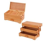 Milward Cantilever Craft Box, 3 Tiers, Pine Wood, Accessories Tier, Magnetic Closure, 17 x 37 x 22.5cm