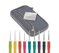 Milward Crochet Hook Set - Soft Grip Colour Coded Handles 2,2.5,3,3.5,4,4.5,5,5.5 and 6mm, 100% Cotton Hard Zippered Case, Grey