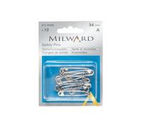Milward Safety Pins, Silver, 34mm, 12 Pieces,2116104