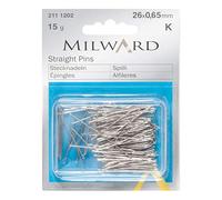 MILWARD Straight Sewing Pins, Brass, Silver, 26mm, 15g