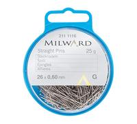 MILWARD Straight Sewing Pins Compact, Hardened Tempered Steel, Silver, 26mm, 25g