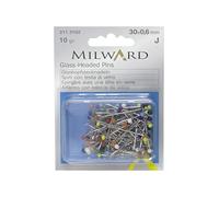 MILWARD Straight Sewing Pins, Glass Headed, Steel, Silver/Assorted, 30mm, 10g
