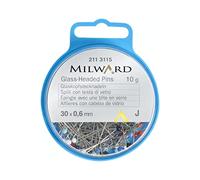 MILWARD Straight Sewing Pins, Glass Headed, Steel, Silver/Assorted, 30mm, 10g