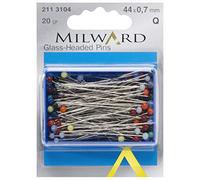 MILWARD Straight Sewing Pins, Glass Headed, Steel, Silver/Assorted, 44mm, 20g