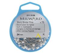 MILWARD Straight Sewing Pins, Shirt/Bridal, Silver/Pearl, 34mm, 75 Pieces