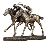MILY-ART Bronze Double Horse Racing Statue, Two Jockeys Horse Racing Sculpture, Equestrian Sculpture Resin Ornament for Home, Office, or Living Room Decor (Double horse riding)