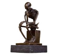 MILY-ART Lost-Wax Cast Bronze Skeleton Thinker Statue - Marble Base, Gothic Desk Decor for Dark Academia, Handcrafted Bronze Sculpture for Home Office Shelf, Unique Gift for Men Women, 5.9 Inch