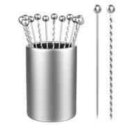MILYARD 20 Pcs 4.3 Inch Metal Martini Picks with Holder Kit, 2 Types Stainless Steel Cocktail Toothpicks, Reusable Cocktail Skewers for Olives Appetizers Fruit (Smooth & Threaded)