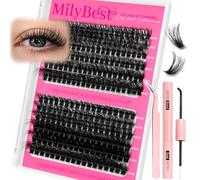 MilyBest 60D 80D Fluffy Volume Lash Clusters Kit, 10-18mm D Curl | Bond and seal with tweezers, wispy thick individual eyelash extensions kit for daily wear, easy full glam looks