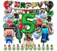 Milygobam 30pcs Birthday Decorations for Boys Girls,5th Happy Birthday Balloon,Gaming Party Decorations,Cake Topper,Foil Balloons,Gaming Theme 5th Party Supplies Decoration
