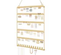 milylove 6 Tier Earring Holder Wall Mounted Hanging Earring Organizer Gold | Earring Display Storage with 123 Holes and 129 Grooves Jewelry Organizer Tree for Stud/Hoop/Dangle Earrings Necklace