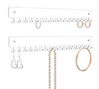 milylove Acrylic Necklace Holder 2 Pack Wall Mounted Necklace Organizer Hanging Jewelry Organizer with 17 Hooks for Necklaces, Bracelets, Rings and Bangles Display (14.17 inch)