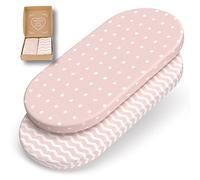 mimaDu 2 x fitted sheets for prams, extra beds, cradle and bassinet, Oeko-Tex 100% jersey cotton, cuddly soft fitted sheets (zig-zag dots pink white, 78 x 36 / 80 x 40 cm)