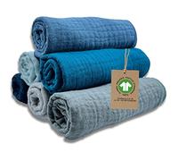 mimaDu Organic GOTS Burp Cloths 25 x 25 cm Organic Baby Face Cloth Baby Muslin Cloth Baby Mini Muslin Cloths for Baby Care, Small Towels 100% Organic Cotton Super Soft and Absorbent (Ocean)