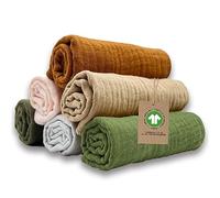 mimaDu Organic GOTS Burp Cloths Organic 25 x 25 cm Baby Washcloth Baby Muslin Cloth Baby Mini Muslin Cloths for Baby Care, Small Towels 100% Organic Cotton Super Soft and Absorbent (Earth)