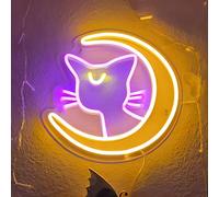 MiMaik Sailor Moon Luna Handmade Neon Signs. Dimmable Pink&Purple LED Neon Lights for Wall Decor, Anime Magic Cat Lamp Decor, Channel Set Up Decor, Christmas and Valentine's Day Gifts 10x9.8 inches