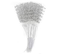 Mimdixy 100Pcs Pearls String Beaded Bouquet Spray Sticks,Pearls Sticks for Wedding Bridal Flower Bouquet, Wedding Party Table Decor, Corsage, Christmas Garland, DIY Accessories (Silver)