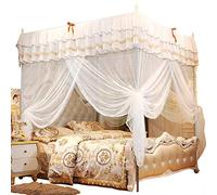 Mimdixy Luxury 4 Corners Post Canopy Bed Curtains, Cute Cozy Drape Square Netting, Double Layer Cozy Drape Netting 3 Pening for Girls Adults Bedroom Decoration Accessories (150 * 200 * 200)