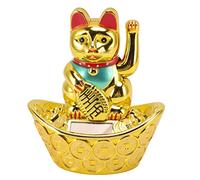 Mimdixy Solar Powered Waving Cat, Feng Shui Lucky Cat Ornament (Gold)