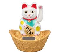 Mimdixy Solar Powered Waving Cat, Feng Shui Lucky Cat Ornament (White)