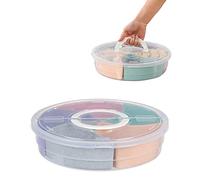 Mimeile Circle Fruit Tray Separable Snacks Bowl Nut Food Candy Picnic Salad Storage Containers Plastic Platter Divided Serving Tray Portable 5 Compartments with Lid