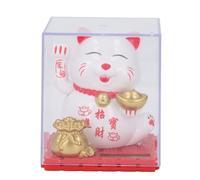 MIMEITOPA Lucky Cat Waving Arm Vivid Lovely Chinese Cat Solar Fortune Cat Statue Decoration for Decorating Front Desk Car Business Openings (White)