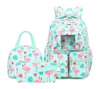 Mimfutu Flamingo School Backpack for Girls, 3-in-1 Kids Bookbag Set School Bags Back Pack with Lunch Box and Pencil Bag