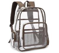 Mimfutu Heavy Duty Clear Backpack School Backpack, PVC Transparent Backpacks See Through Bookbag for Girls Boys Women Men (Brown)